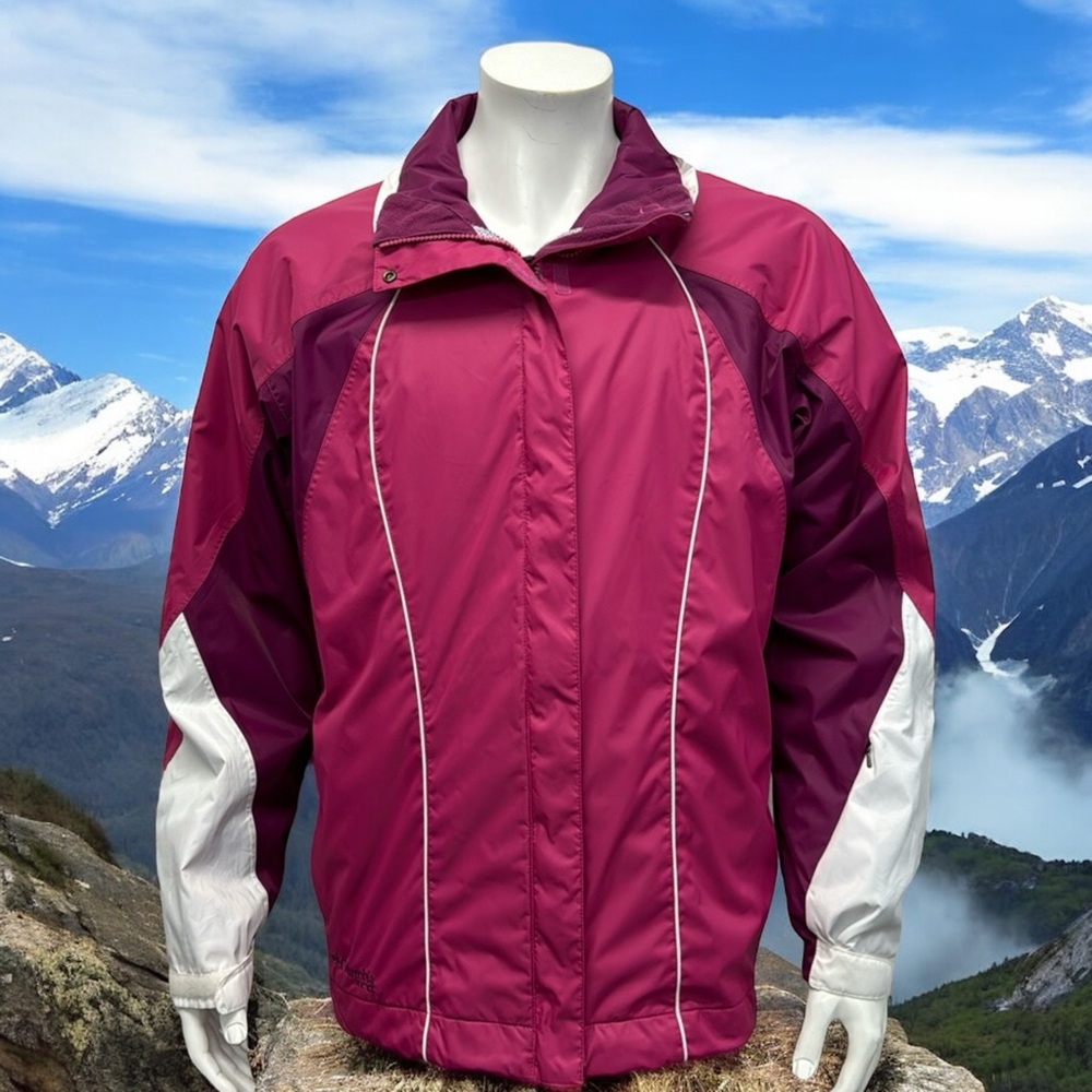 Columbia XCO Storm Dry Waterproof Pink Burgundy White Double Zipper Lined Jacket